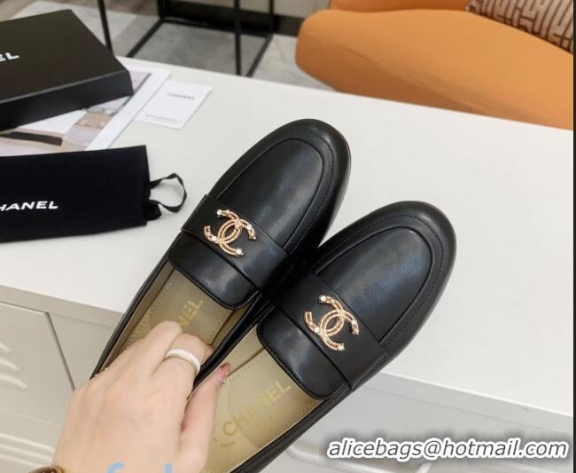 Low Cost Chanel Lambskin Crystal CC Loafers G80626 Black 2020