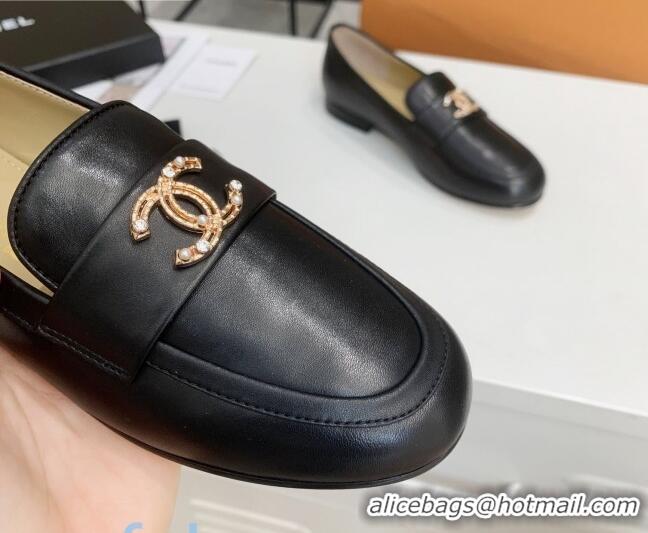 Low Cost Chanel Lambskin Crystal CC Loafers G80626 Black 2020