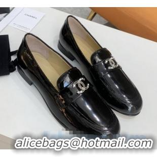 Promotional Chanel Patent Calfksin Crystal CC Loafers G36343 Black 2020