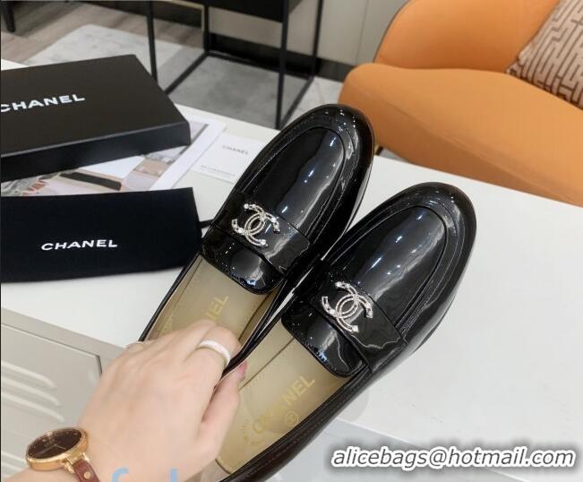 Promotional Chanel Patent Calfksin Crystal CC Loafers G36343 Black 2020