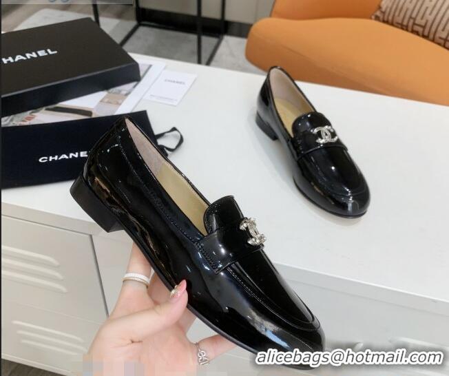 Promotional Chanel Patent Calfksin Crystal CC Loafers G36343 Black 2020