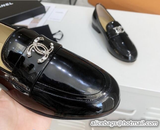 Promotional Chanel Patent Calfksin Crystal CC Loafers G36343 Black 2020