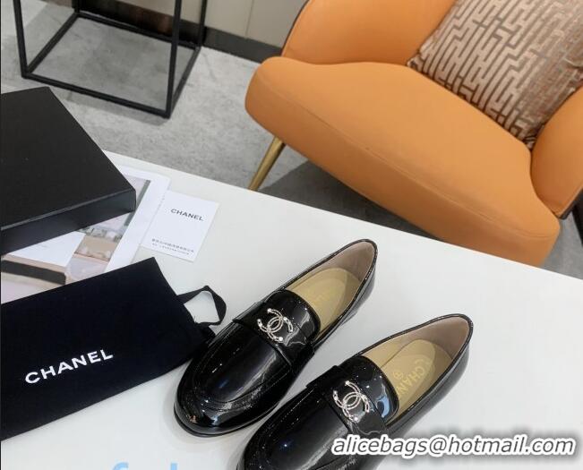 Promotional Chanel Patent Calfksin Crystal CC Loafers G36343 Black 2020