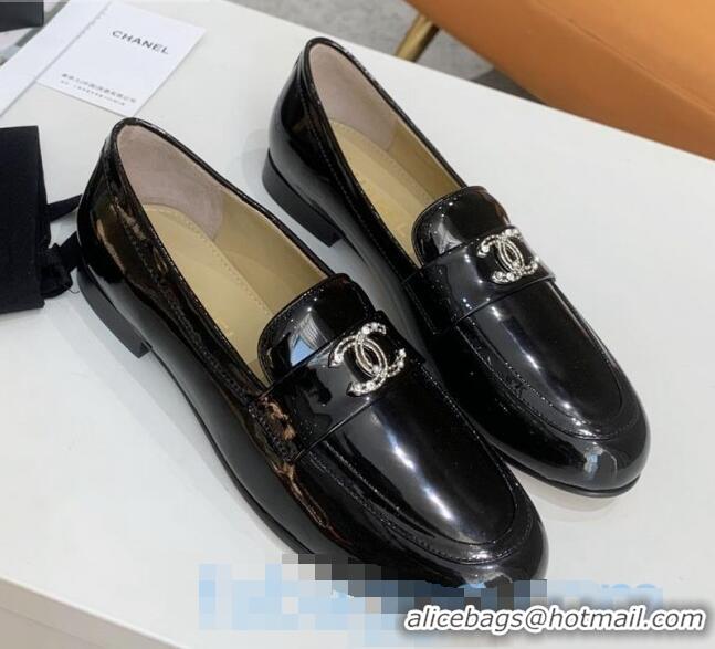 Promotional Chanel Patent Calfksin Crystal CC Loafers G36343 Black 2020