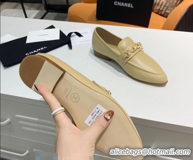 Buy Discount Chanel Calfksin Chain Charm Loafers G36420 Beige 2020