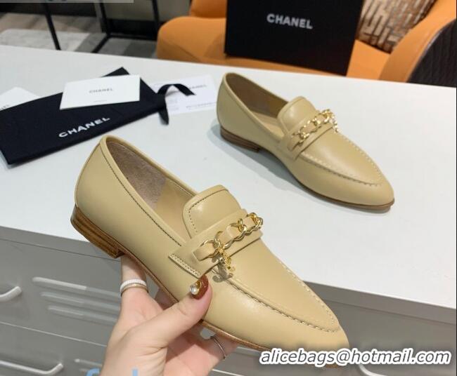 Buy Discount Chanel Calfksin Chain Charm Loafers G36420 Beige 2020