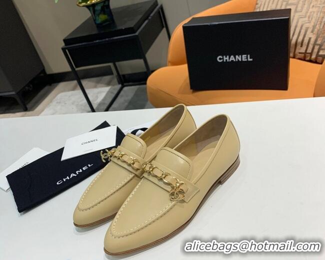 Buy Discount Chanel Calfksin Chain Charm Loafers G36420 Beige 2020