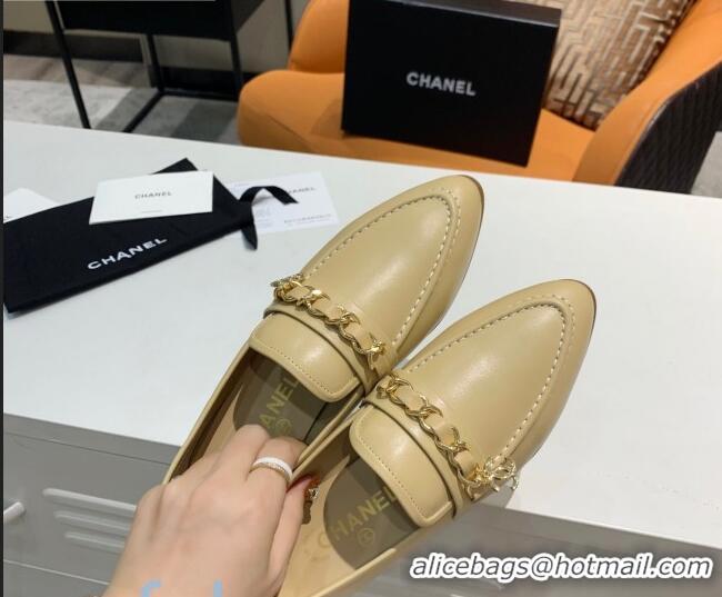 Buy Discount Chanel Calfksin Chain Charm Loafers G36420 Beige 2020