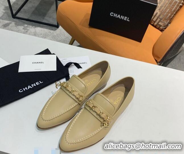 Buy Discount Chanel Calfksin Chain Charm Loafers G36420 Beige 2020