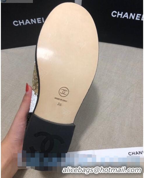 Good Product Chanel Sequins and Patent Calfskin Lace-ups Shoes G36208 Gold/White/Black 02 2020