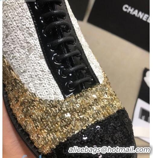 Good Product Chanel Sequins and Patent Calfskin Lace-ups Shoes G36208 Gold/White/Black 02 2020