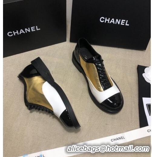 Best Grade Chanel Calfskin Lace-ups Shoes G36208 Gold/White/Black 04 2020