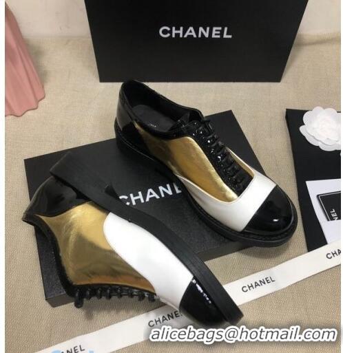 Best Grade Chanel Calfskin Lace-ups Shoes G36208 Gold/White/Black 04 2020