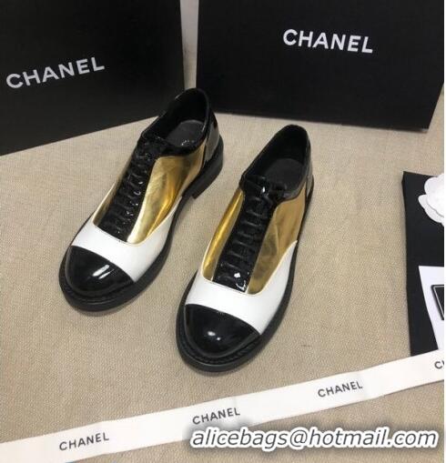 Best Grade Chanel Calfskin Lace-ups Shoes G36208 Gold/White/Black 04 2020