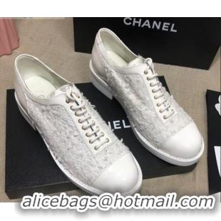 Market Sells Chanel Tweed Lace-ups Shoes G36208 White 2020