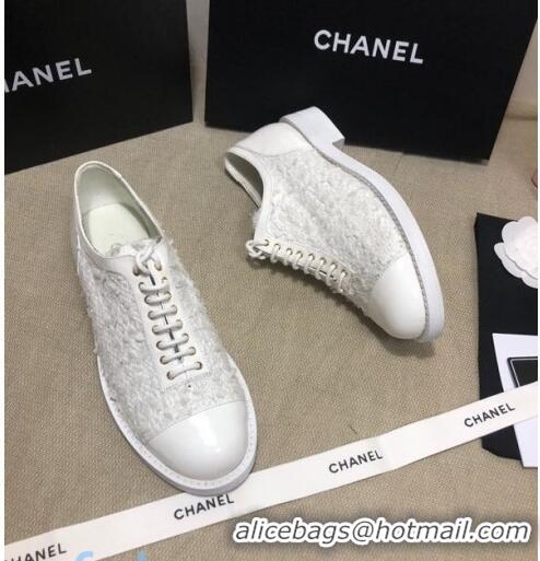 Market Sells Chanel Tweed Lace-ups Shoes G36208 White 2020