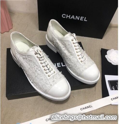 Market Sells Chanel Tweed Lace-ups Shoes G36208 White 2020