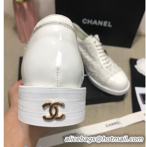 Market Sells Chanel Tweed Lace-ups Shoes G36208 White 2020