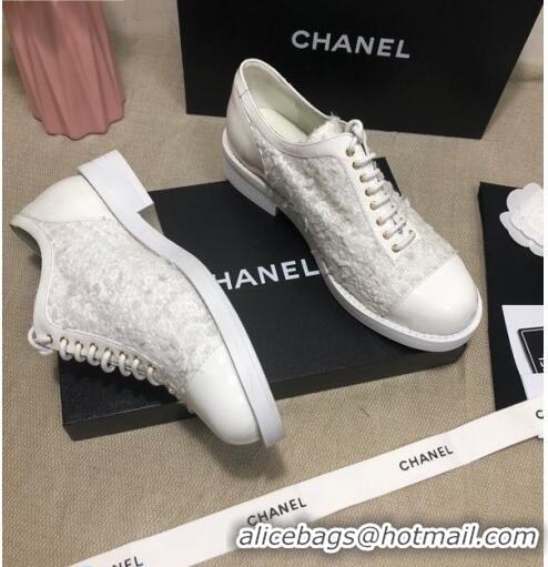 Market Sells Chanel Tweed Lace-ups Shoes G36208 White 2020