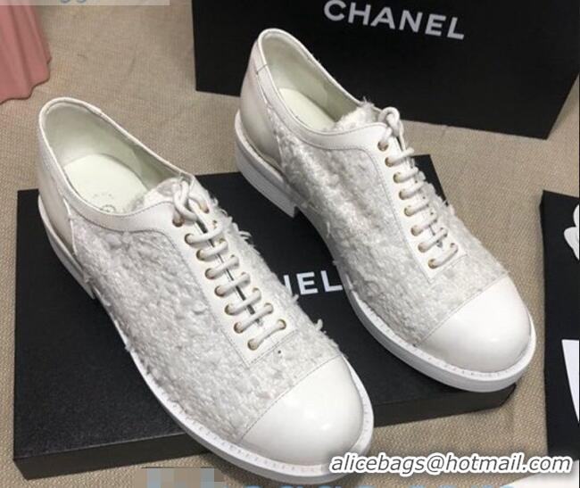 Market Sells Chanel Tweed Lace-ups Shoes G36208 White 2020