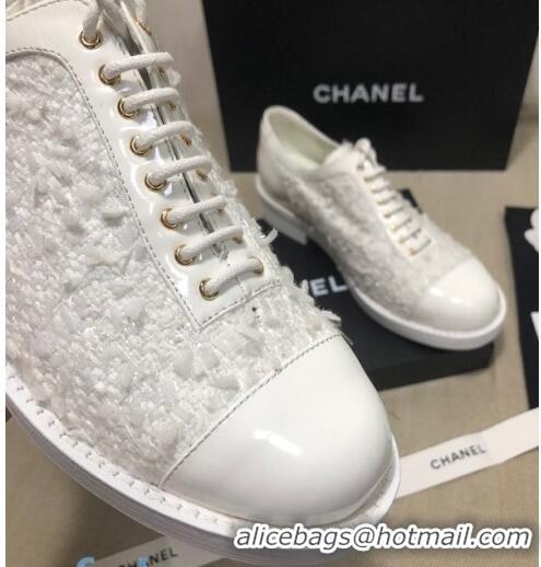 Market Sells Chanel Tweed Lace-ups Shoes G36208 White 2020