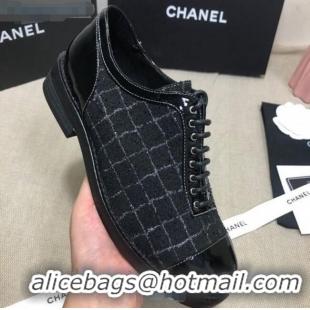 Buy Cheap Chanel Checked Tweed and Patent Calfskin Lace-ups Shoes G36208 Black/White 2020