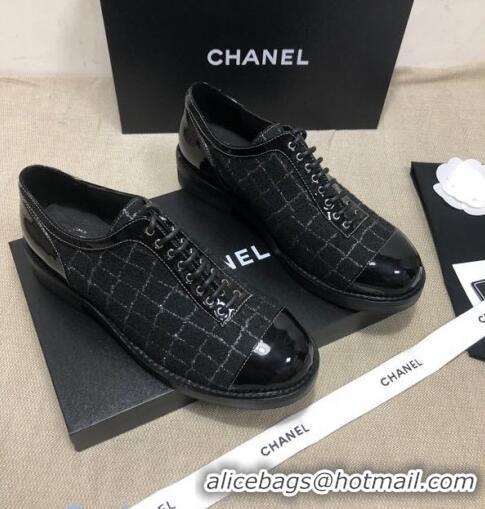 Buy Cheap Chanel Checked Tweed and Patent Calfskin Lace-ups Shoes G36208 Black/White 2020