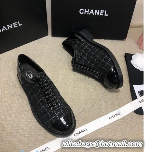 Buy Cheap Chanel Checked Tweed and Patent Calfskin Lace-ups Shoes G36208 Black/White 2020