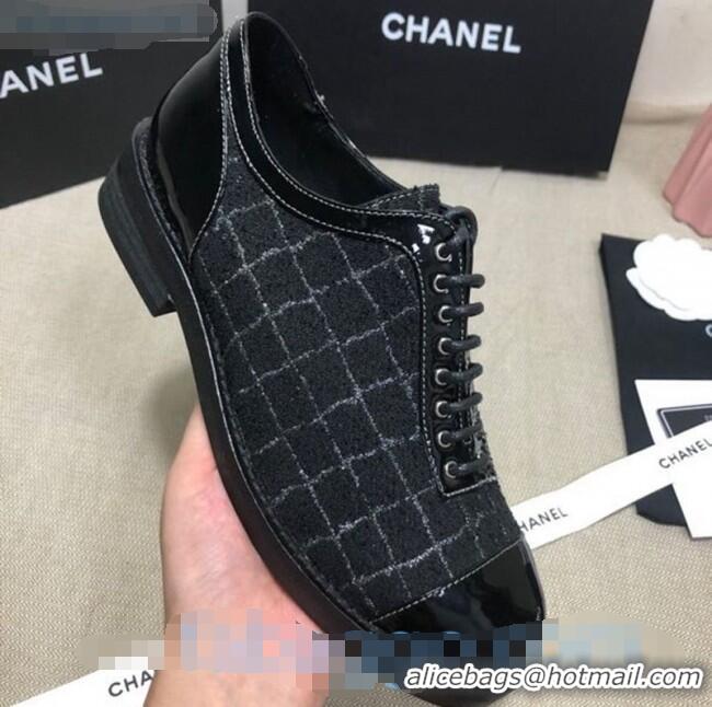 Buy Cheap Chanel Checked Tweed and Patent Calfskin Lace-ups Shoes G36208 Black/White 2020