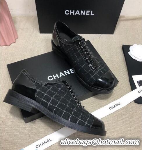 Buy Cheap Chanel Checked Tweed and Patent Calfskin Lace-ups Shoes G36208 Black/White 2020