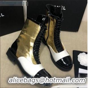 Sophisticated Chanel Calfskin Ankle Boots G36209 Gold/White/Black 03 2020