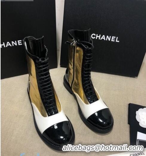 Sophisticated Chanel Calfskin Ankle Boots G36209 Gold/White/Black 03 2020