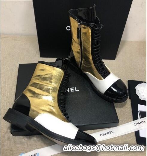 Sophisticated Chanel Calfskin Ankle Boots G36209 Gold/White/Black 03 2020