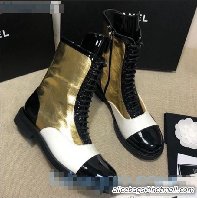 Sophisticated Chanel Calfskin Ankle Boots G36209 Gold/White/Black 03 2020