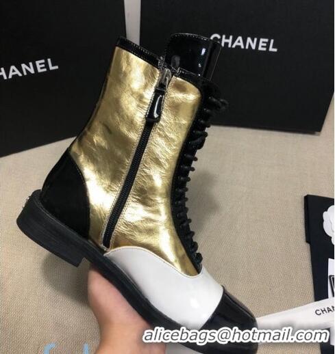 Sophisticated Chanel Calfskin Ankle Boots G36209 Gold/White/Black 03 2020