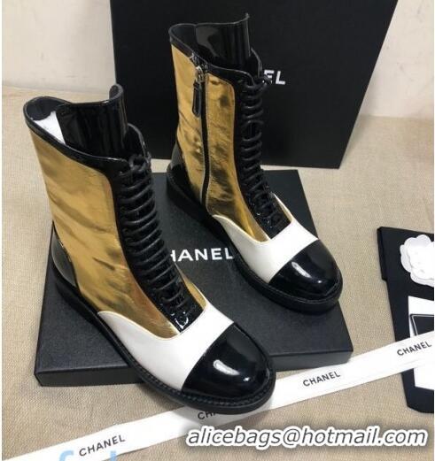 Sophisticated Chanel Calfskin Ankle Boots G36209 Gold/White/Black 03 2020