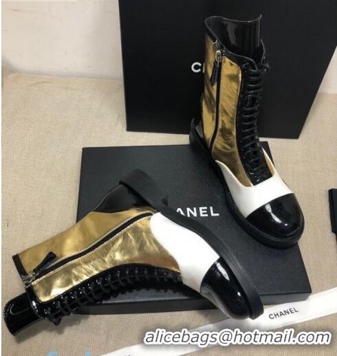 Sophisticated Chanel Calfskin Ankle Boots G36209 Gold/White/Black 03 2020