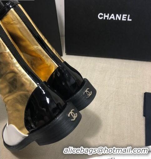 Sophisticated Chanel Calfskin Ankle Boots G36209 Gold/White/Black 03 2020