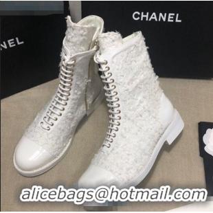 Top Design Chanel Tweed Ankle Boots G36209 White 2020