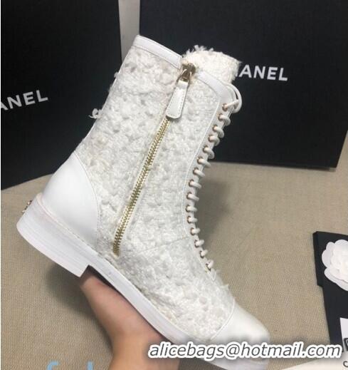 Top Design Chanel Tweed Ankle Boots G36209 White 2020