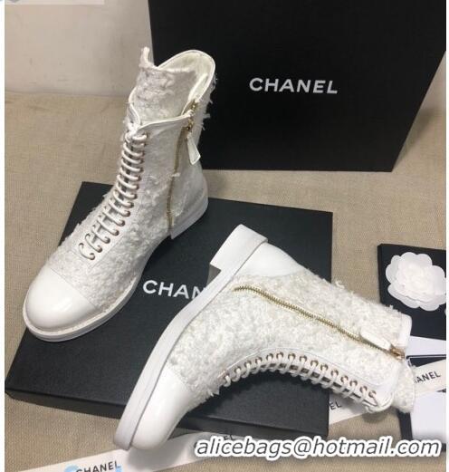 Top Design Chanel Tweed Ankle Boots G36209 White 2020