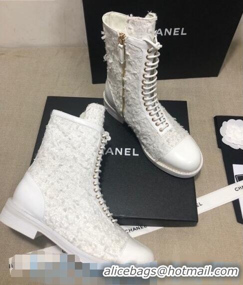 Top Design Chanel Tweed Ankle Boots G36209 White 2020