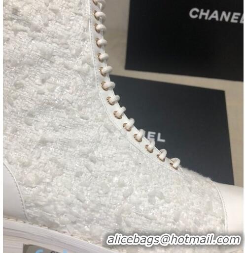 Top Design Chanel Tweed Ankle Boots G36209 White 2020