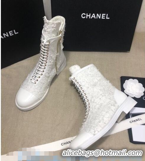 Top Design Chanel Tweed Ankle Boots G36209 White 2020