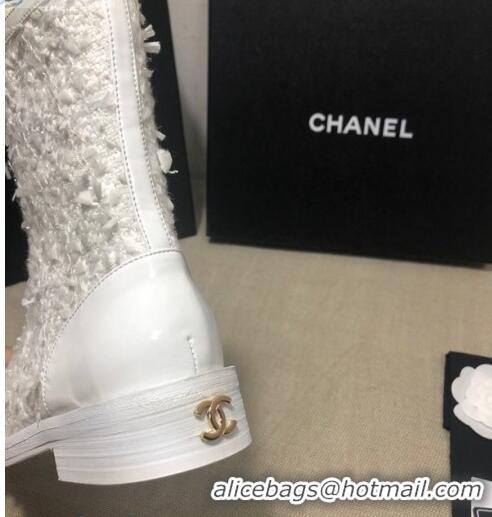 Top Design Chanel Tweed Ankle Boots G36209 White 2020