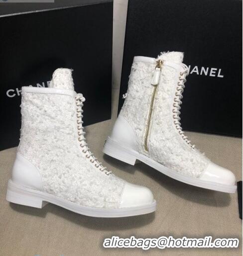 Top Design Chanel Tweed Ankle Boots G36209 White 2020