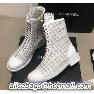 Top Design Chanel Checked Tweed Ankle Boots G36209 Gray 2020