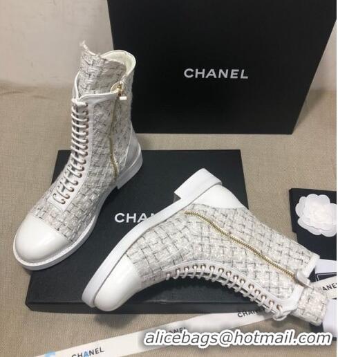 Top Design Chanel Checked Tweed Ankle Boots G36209 Gray 2020