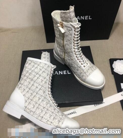 Top Design Chanel Checked Tweed Ankle Boots G36209 Gray 2020