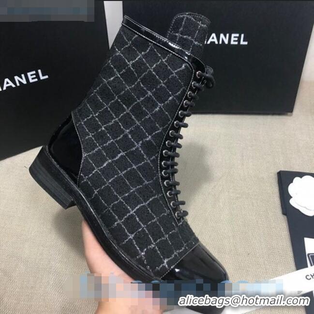 Most Popular Chanel Checked Tweed Ankle Boots G36209 Black 01 2020